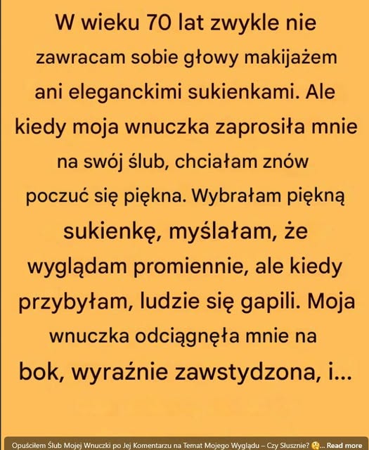 Opuściłem Ślub Mojej Wnuczki po Jej Komentarzu na Temat Mojego Wyglądu – Czy Słusznie?